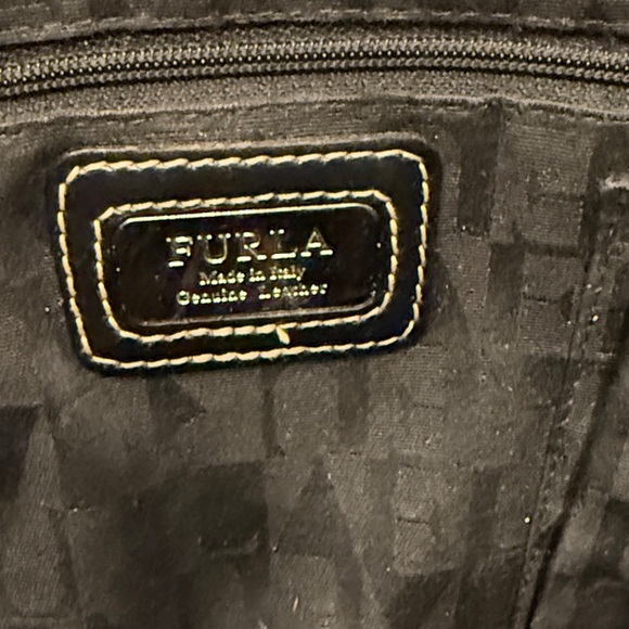 Furla  Classic Black Leather Shoulder Bag Tote Vintage - Picture 7 of 7